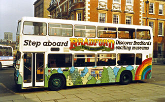 Bus advertising Bradford's attractions, 1980s