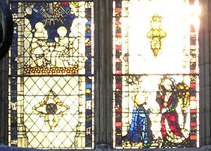 Minster stained glass, in winter sunlight