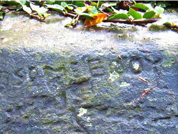 'Somebody', carved in wall-top, Birdsall, Yorkshire