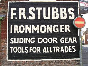 Ad for Stubbs Ironmonger, painted on the shop wall, recently restored