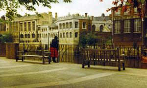 View of the Guildhall and other riverside buildings, 1983