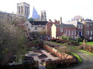 Gardens viewed from the bar walls, with the Minster visible on the skyline, on the morning of 21 January 2004