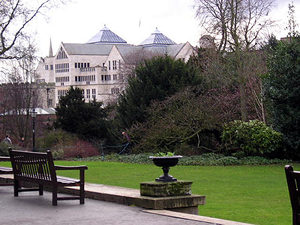 Across the Museum Gardens, relatively recent building, by Lendal Bridge.