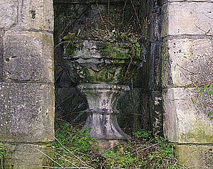 Stone urn, St Olave's churchyard. Nature is in the process of reclaiming this fine old stonework.