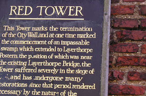 Sign on the Red Tower, informing that once it marked the edge of an impassable swamp