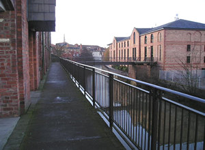 Walkway alongside the Rowntree Wharf building, looking towards Foss Bridge