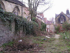 Derelict land on Hungate, behind St Saviour's Church.