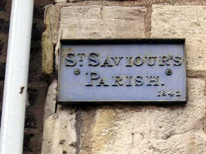Sign reads: St Saviour's Parish, 1842