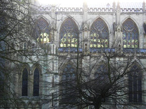Morning light through the Minster windows. From Dean's Park, 25 January 2004