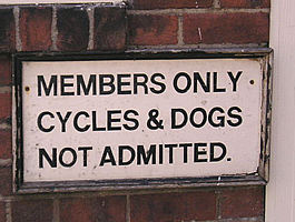 Railway Institute sign: cycles and dogs not admitted