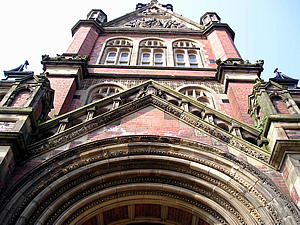 Law courts, Clifford Street. By the front entrance, looking up