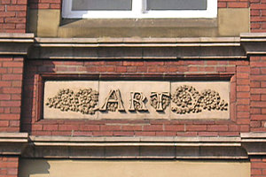 York Institute building detail: inscription reads 'ART'