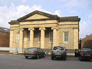 Methodist church, with cars