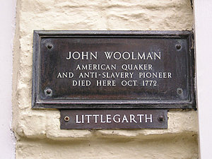 Plaque commemorating John Woolman, American Quaker