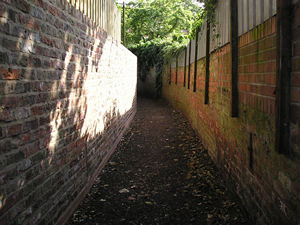 Clifton Snickelway, running towards town between high walls