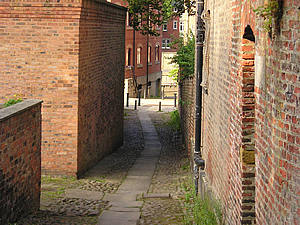 Carr's Lane, towards Skeldergate, with the riverside buildings visible at its far end