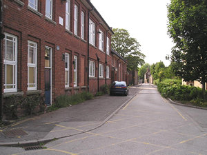 Mill Mount Lane view, showing hall on left