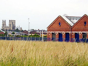 Workshops and empty spaces, with the Minster on the horizon