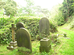 Headstones facing the light
