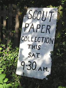 Sign for scouts paper collection, Bishopthorpe