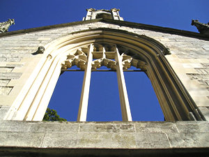 Looking up, church window