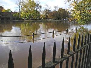 River Ouse in flood by the Museum Gardens