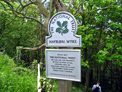 The National Trust owned cove of Hayburn Wyke: boundary sign